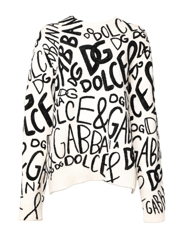 White Black Logo Print Women Pullover Sweater Dolce & Gabbana