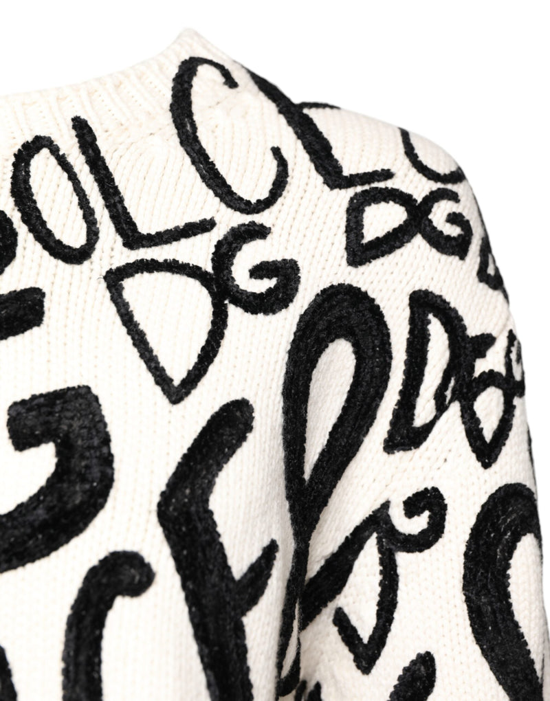 White Black Logo Print Women Pullover Sweater Dolce & Gabbana