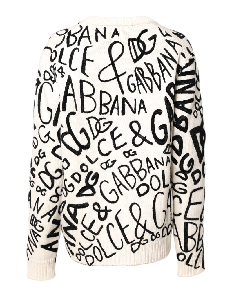 White Black Logo Print Women Pullover Sweater Dolce & Gabbana