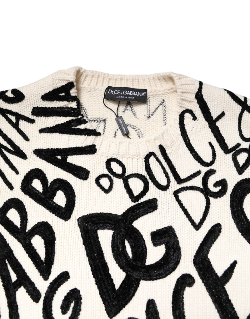 White Black Logo Print Women Pullover Sweater Dolce & Gabbana