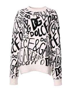 White Black Logo Print Women Pullover Sweater Dolce & Gabbana