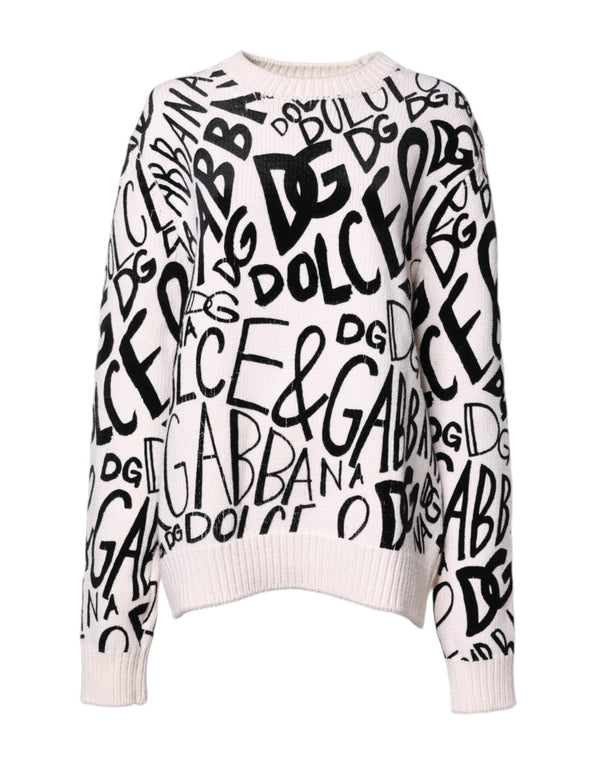 White Black Logo Print Women Pullover Sweater Dolce & Gabbana