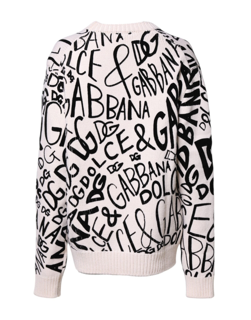 White Black Logo Print Women Pullover Sweater Dolce & Gabbana