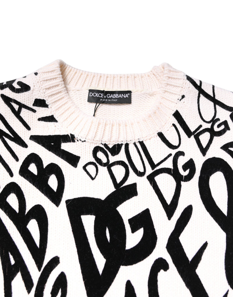 White Black Logo Print Women Pullover Sweater Dolce & Gabbana