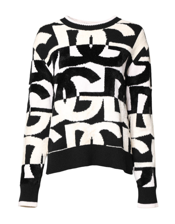 White Black Logo Print Women Pullover Sweater Dolce & Gabbana
