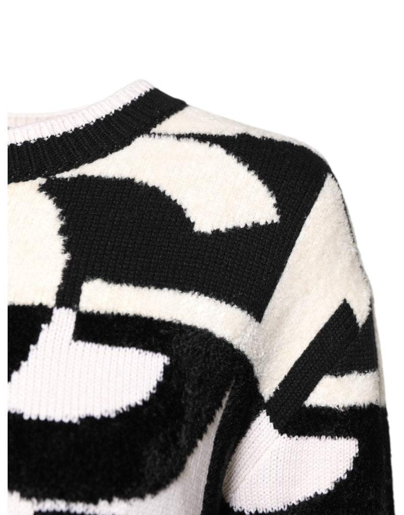 White Black Logo Print Women Pullover Sweater Dolce & Gabbana