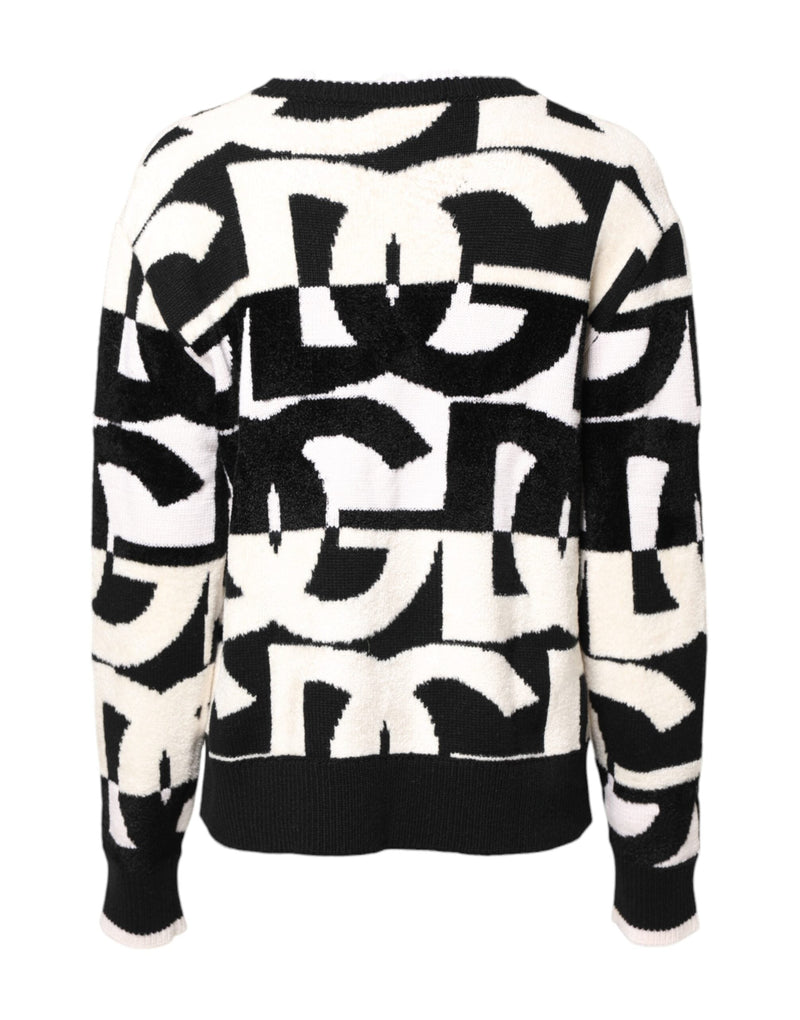 White Black Logo Print Women Pullover Sweater Dolce & Gabbana