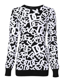 Black White Logo Print Women Pullover Sweater Dolce & Gabbana