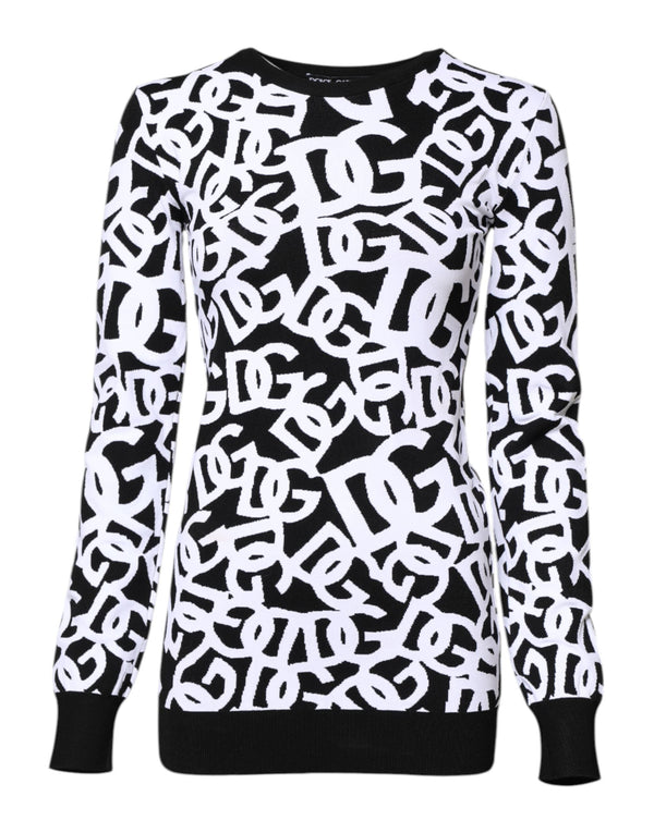 Black White Logo Print Women Pullover Sweater Dolce & Gabbana