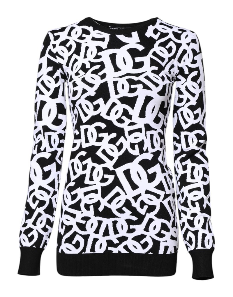 Black White Logo Print Women Pullover Sweater Dolce & Gabbana