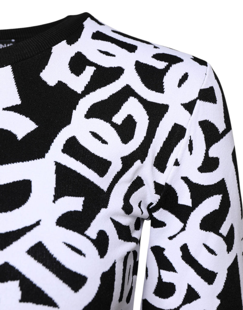 Black White Logo Print Women Pullover Sweater Dolce & Gabbana