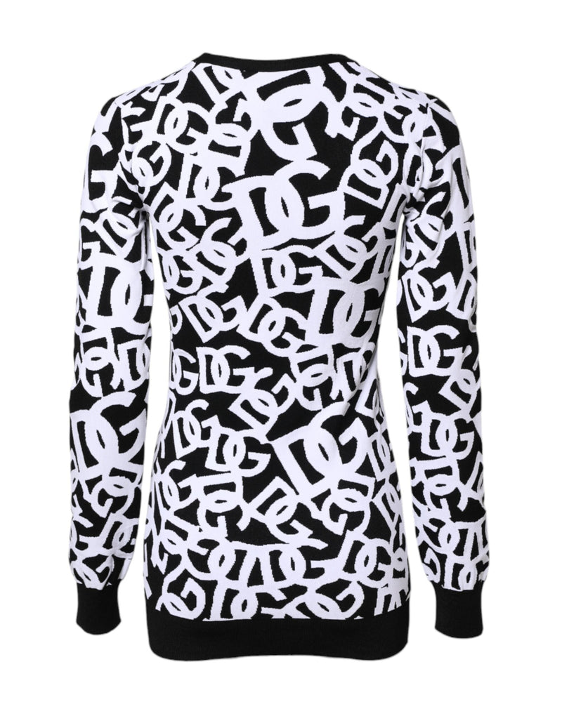 Black White Logo Print Women Pullover Sweater Dolce & Gabbana