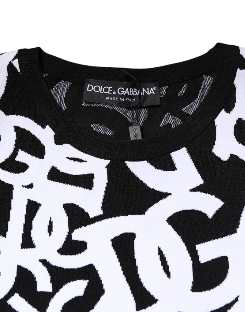 Black White Logo Print Women Pullover Sweater Dolce & Gabbana