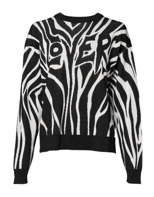 Black White Print Women Pullover Sweater Dolce & Gabbana