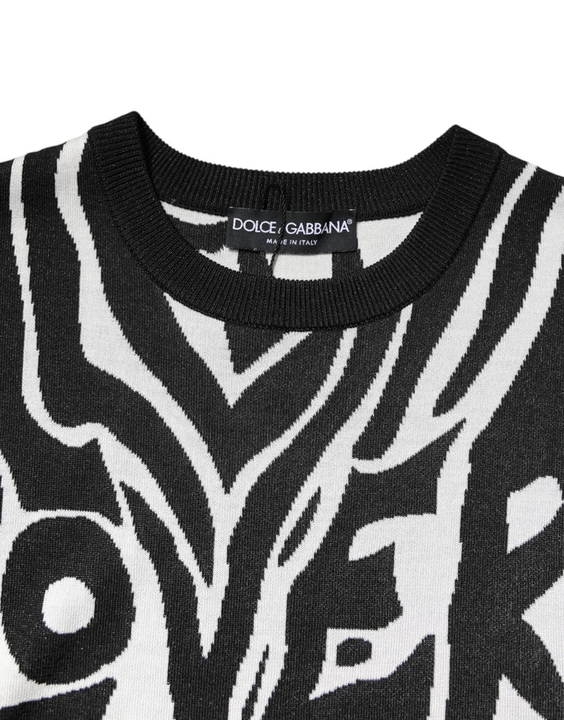 Black White Print Women Pullover Sweater Dolce & Gabbana