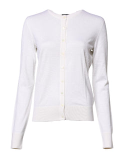 White Cashmere Crew Neck Top Cardigan Sweater Dolce & Gabbana