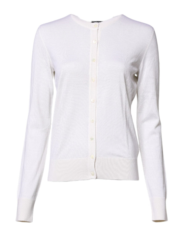 White Cashmere Crew Neck Top Cardigan Sweater Dolce & Gabbana