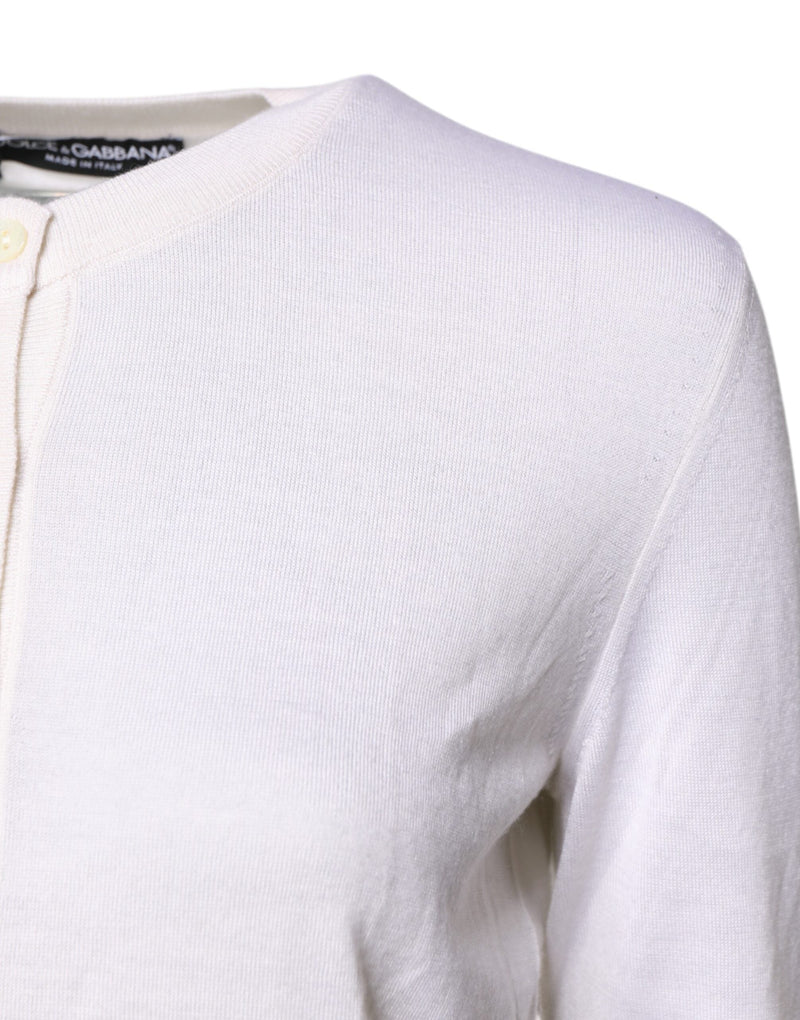 White Cashmere Crew Neck Top Cardigan Sweater Dolce & Gabbana