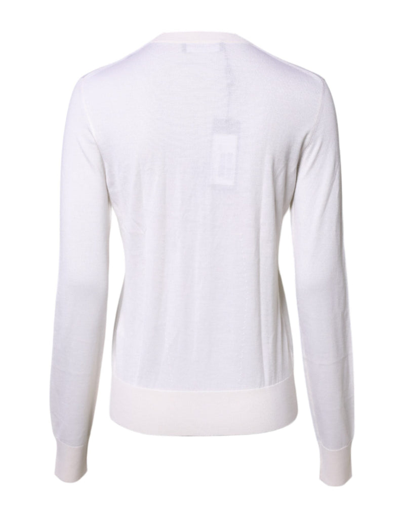 White Cashmere Crew Neck Top Cardigan Sweater Dolce & Gabbana
