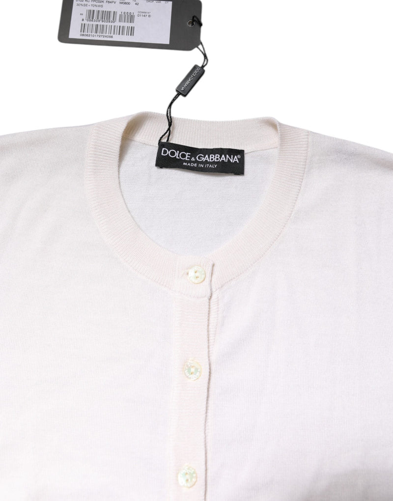 White Cashmere Crew Neck Top Cardigan Sweater Dolce & Gabbana