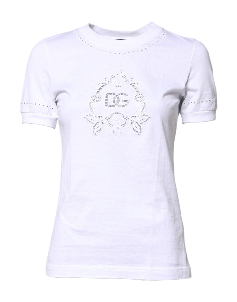 White Cotton Floral Logo Crew Neck T-shirt Dolce & Gabbana
