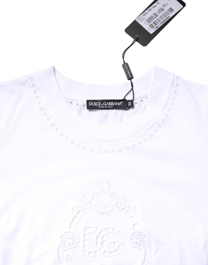 White Cotton Floral Logo Crew Neck T-shirt Dolce & Gabbana
