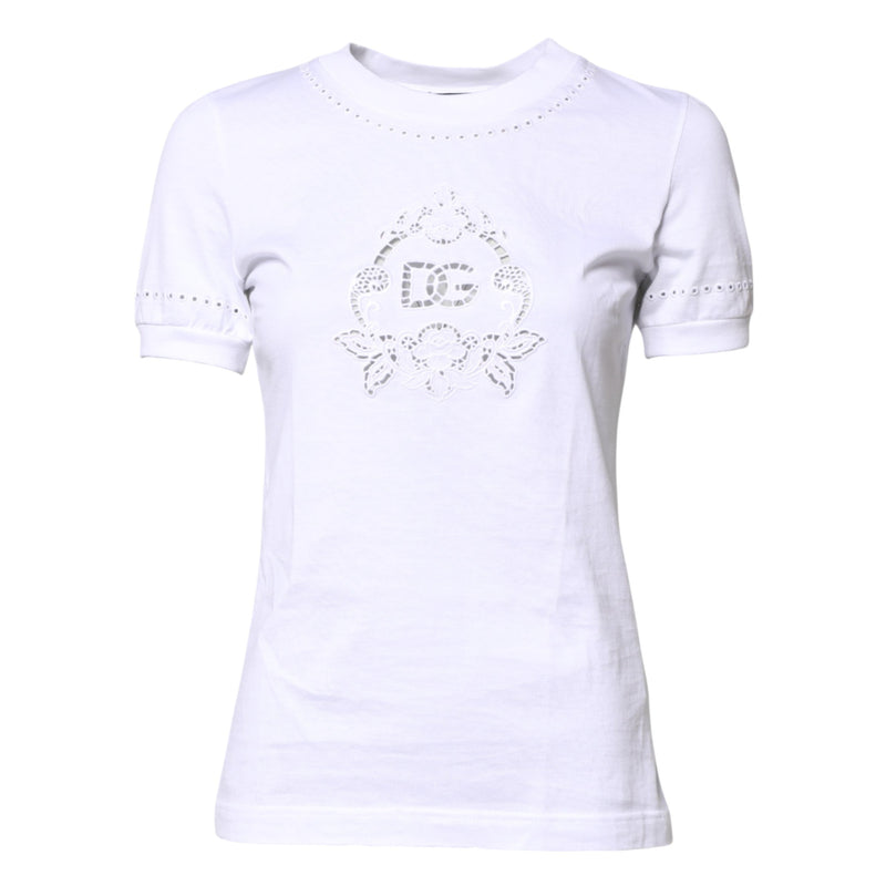White Cotton Floral Logo Crew Neck T-shirt Dolce & Gabbana