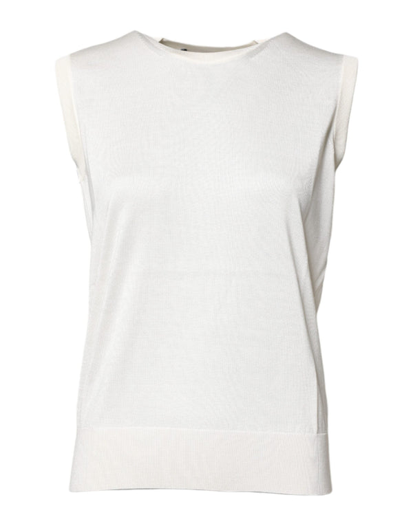 White Silk Round Neck Sleeveless Tank Top Dolce & Gabbana