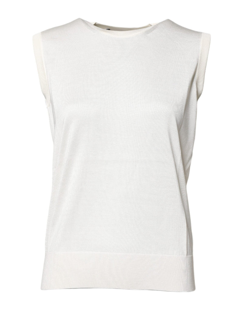 White Silk Round Neck Sleeveless Tank Top Dolce & Gabbana