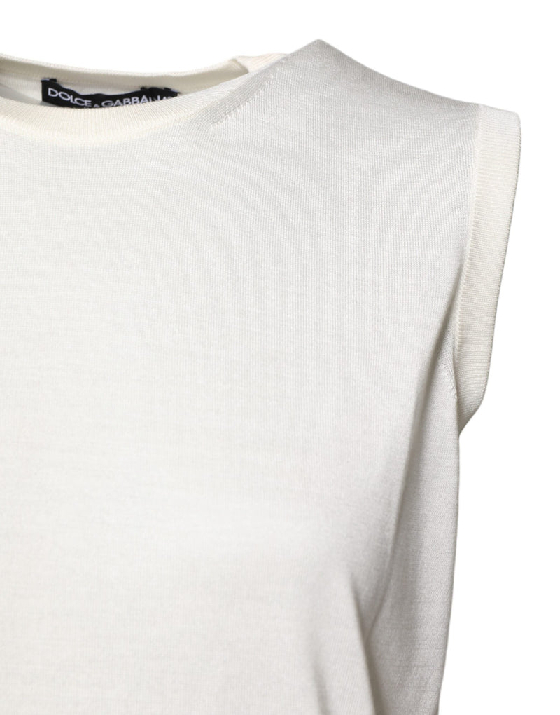 White Silk Round Neck Sleeveless Tank Top Dolce & Gabbana