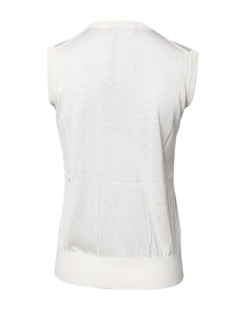 White Silk Round Neck Sleeveless Tank Top Dolce & Gabbana