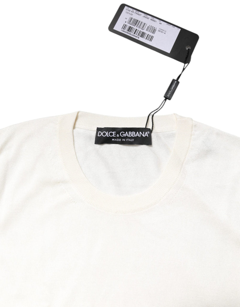 White Silk Round Neck Sleeveless Tank Top Dolce & Gabbana