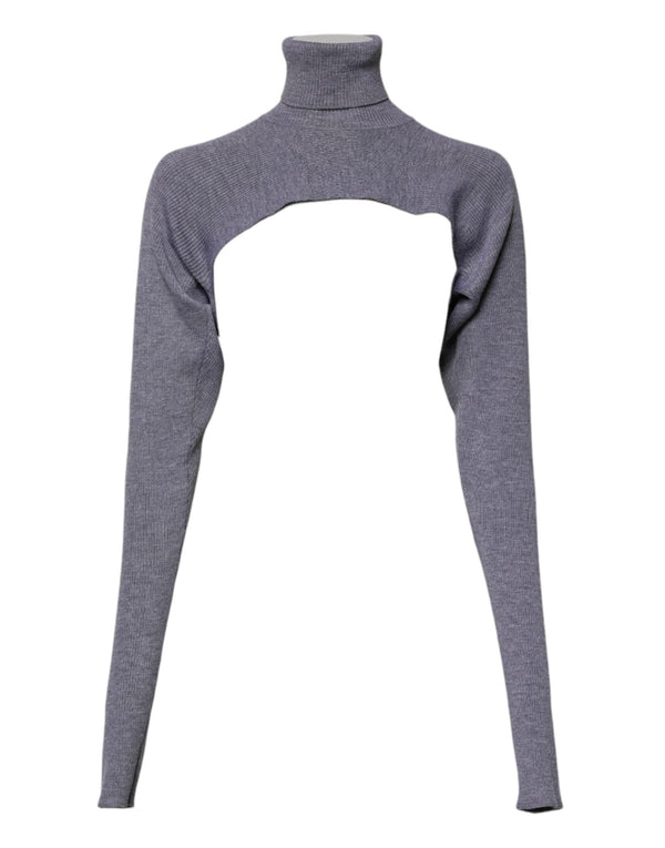 Gray Wool Knit Turtleneck Cropped Top Sweater Dolce & Gabbana