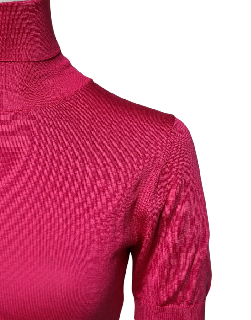 Pink Silk Knitted Turtleneck Cropped Top Dolce & Gabbana