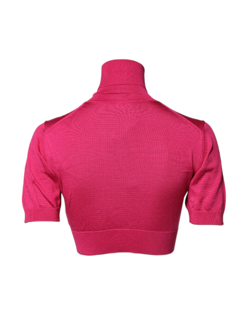 Pink Silk Knitted Turtleneck Cropped Top Dolce & Gabbana