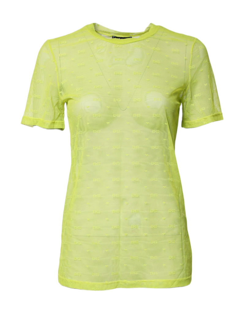 Green Nylon See Through Women Short Sleeves Top Dolce & Gabbana