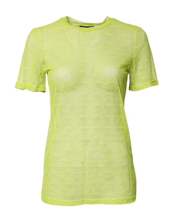 Green Nylon See Through Women Short Sleeves Top Dolce & Gabbana