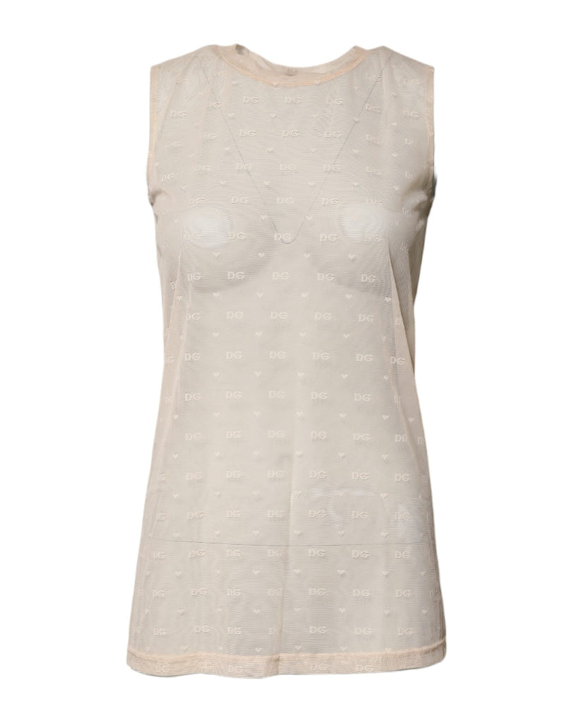 Ivory Nylon Logo See Through Sleeveless Tank Top Dolce & Gabbana