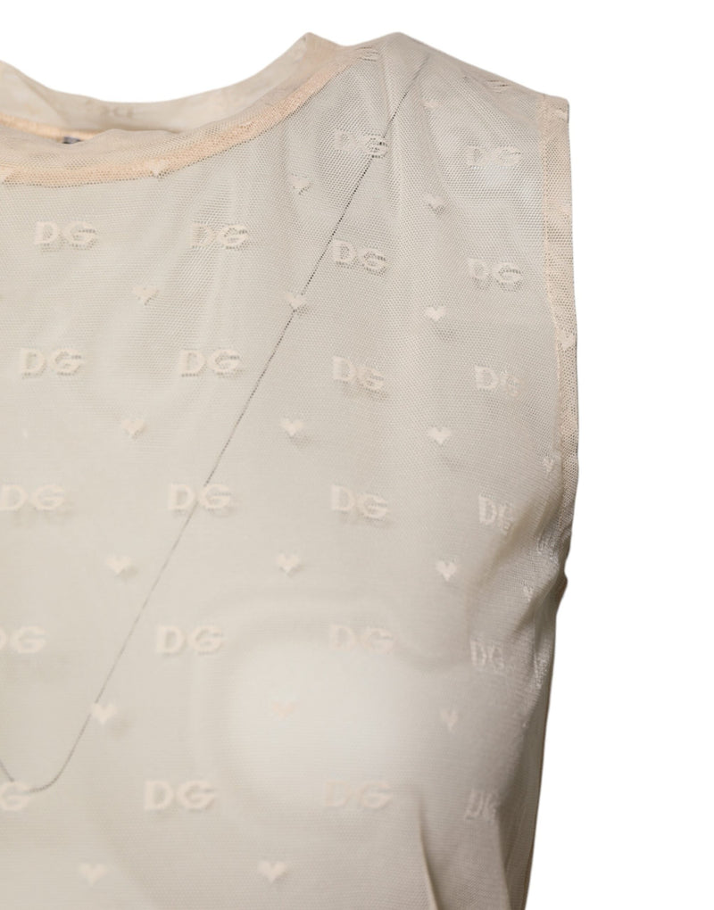 Ivory Nylon Logo See Through Sleeveless Tank Top Dolce & Gabbana