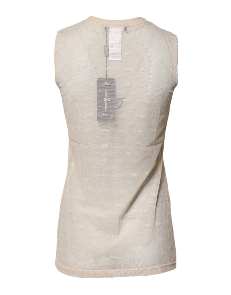 Ivory Nylon Logo See Through Sleeveless Tank Top Dolce & Gabbana