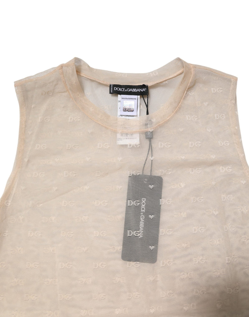 Ivory Nylon Logo See Through Sleeveless Tank Top Dolce & Gabbana