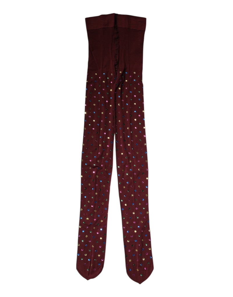 Maroon Nylon Crystal Embellished Pantyhose Tights Dolce & Gabbana
