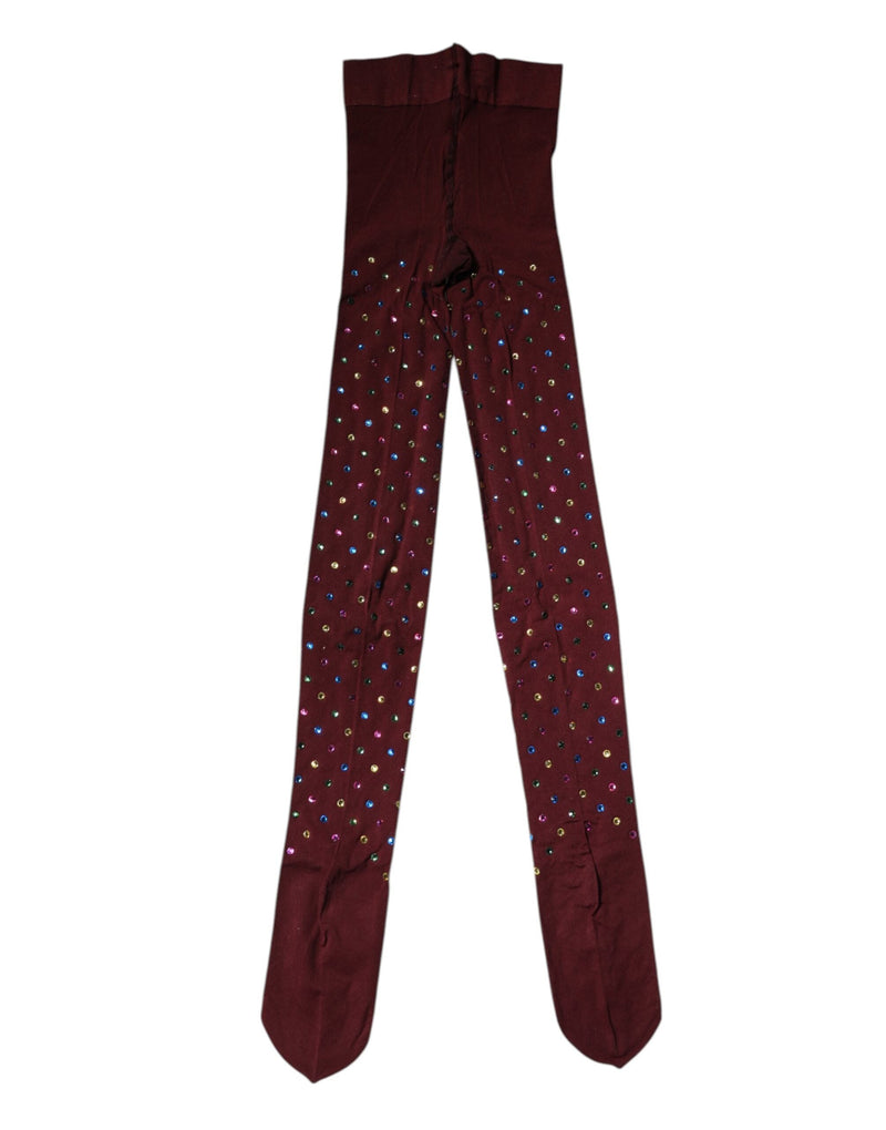 Maroon Nylon Crystal Embellished Pantyhose Tights Dolce & Gabbana