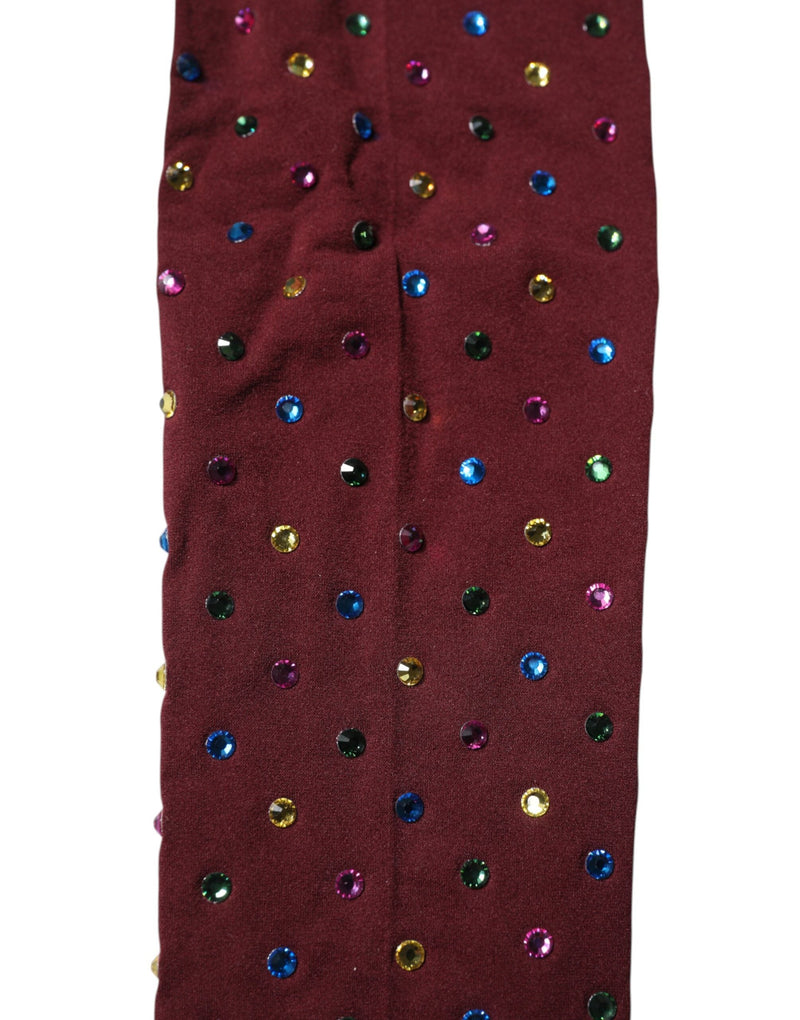 Maroon Nylon Crystal Embellished Pantyhose Tights Dolce & Gabbana