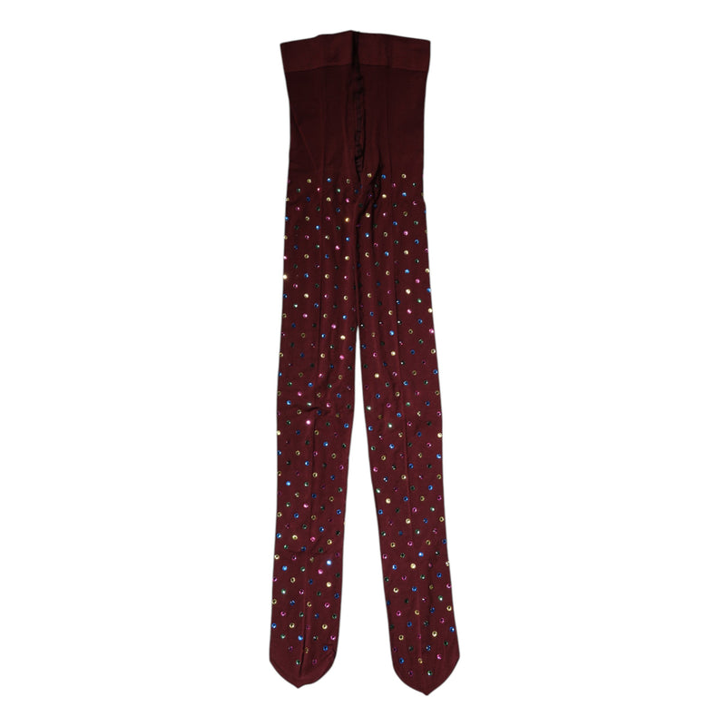 Maroon Nylon Crystal Embellished Pantyhose Tights Dolce & Gabbana