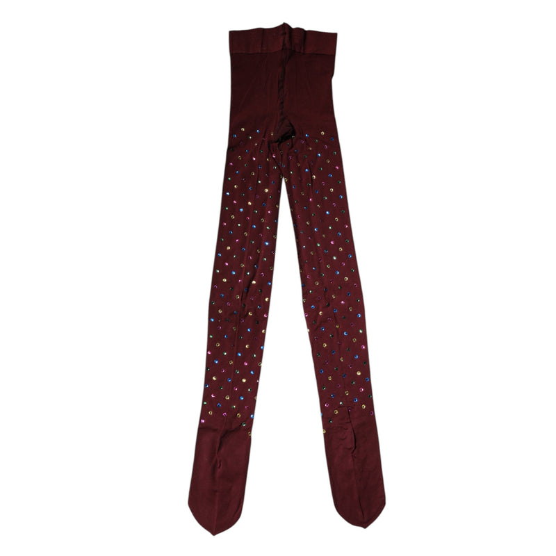 Maroon Nylon Crystal Embellished Pantyhose Tights Dolce & Gabbana
