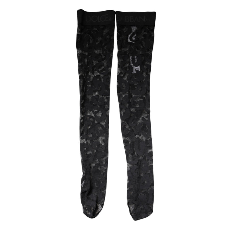 Black Floral Lace Cotton Stretch Stockings Socks Dolce & Gabbana