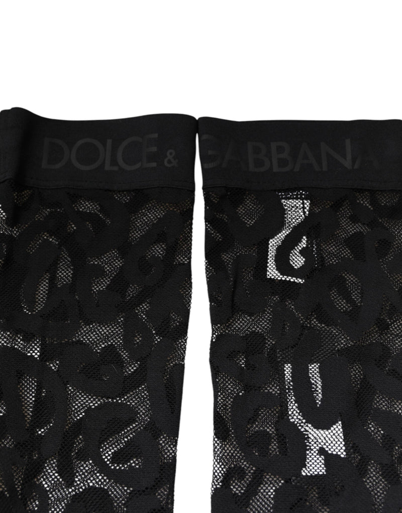 Black Floral Lace Cotton Stretch Stockings Socks Dolce & Gabbana