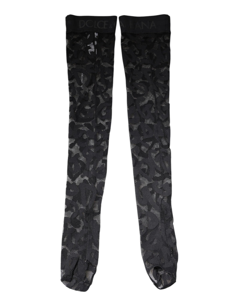 Black Floral Lace Cotton Stretch Stockings Socks Dolce & Gabbana
