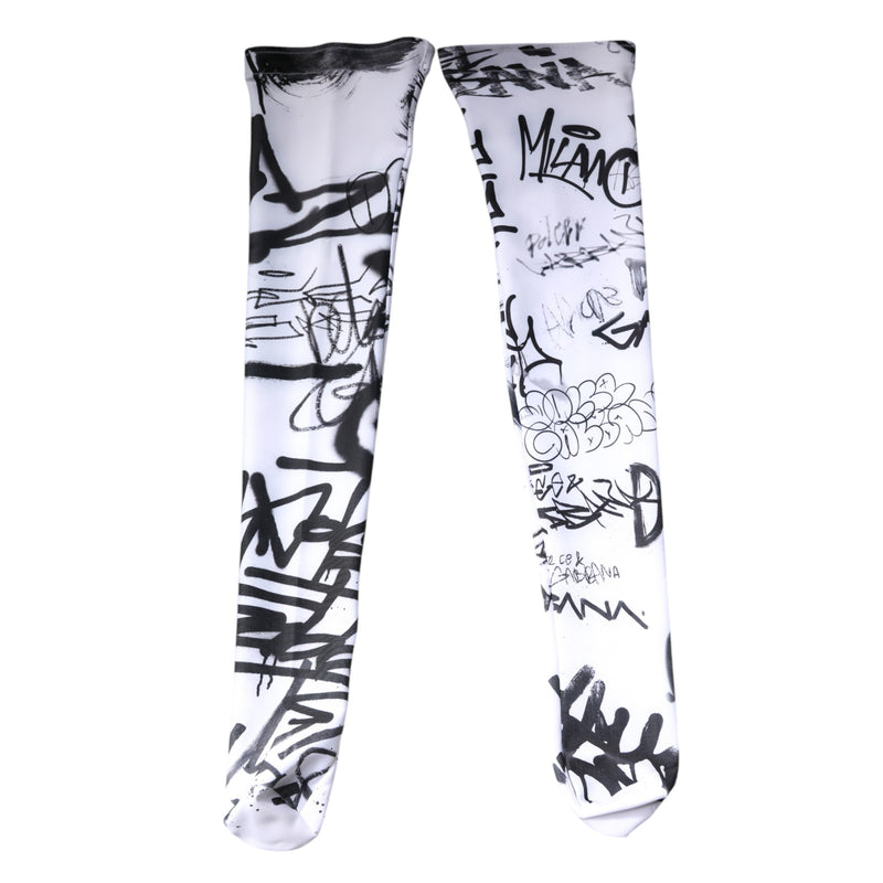 White Graffiti Cotton Over Calf Stockings Socks Dolce & Gabbana